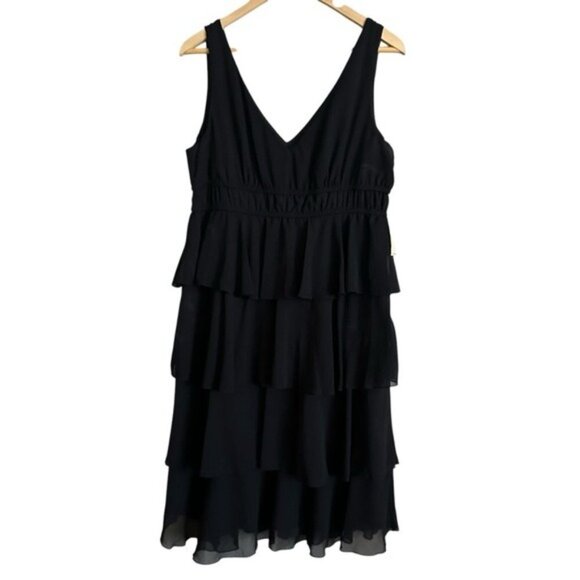 Vintage Y2K Whimsigoth Elegant Black Tiered Ruffle Dress Size 14 NWT - Picture 2 of 11